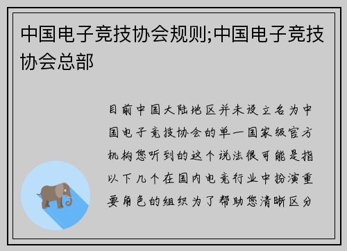 中国电子竞技协会规则;中国电子竞技协会总部